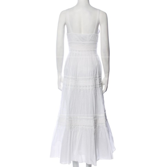 Lauren by Ralph Lauren V-Neck White Cotton Pleated Ruffle Accents Maxi Dress - Picture 3 of 8